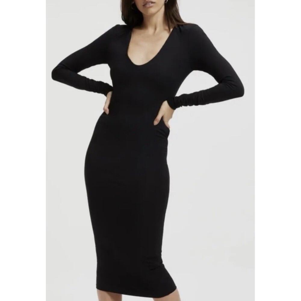 Good American Black Dress Sz 1 Small 90’s Body-Con Open Plunge Back